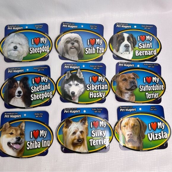 5 NEW I Love My “Dog Breed/Cat” Pet Magnets For Cars Lockers Fridge 6” Oval - Picture 9 of 12